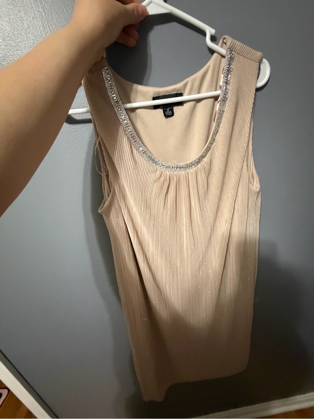 Sleeveless Beige Embellished Scoop Neck Dress